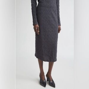 Vince Smocked Cotton Blend Midi Skirt in Graphite Size Small